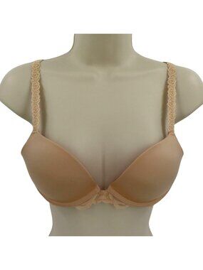 PINK Victorias Secret 34B Push Up Bra Beige Floral Lace Accept Underwire Padded